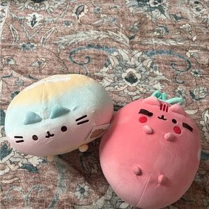 NWT Strawberry Scented Pusheen and Rainbow Round Squisheen Cat Plush Bundle